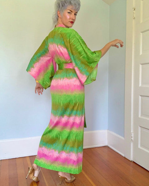 1960s “Mr. Blackwell” Japanese Inspired Maxi Dress w/ Obi Belt