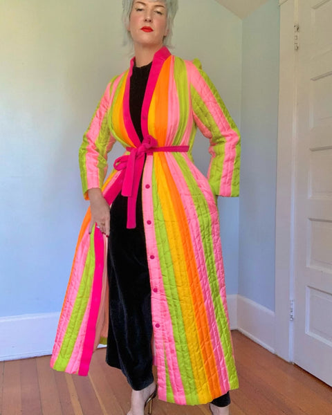 Day-Glo 1960s Rainbow Striped Duster / Robe by “Fifth Avenue Robes”