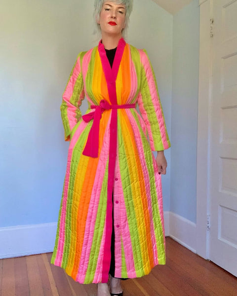 Day-Glo 1960s Rainbow Striped Duster / Robe by “Fifth Avenue Robes”