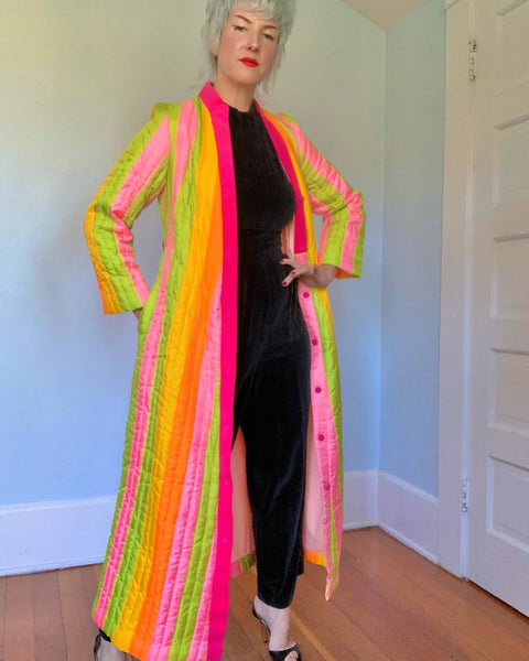Day-Glo 1960s Rainbow Striped Duster / Robe by “Fifth Avenue Robes”