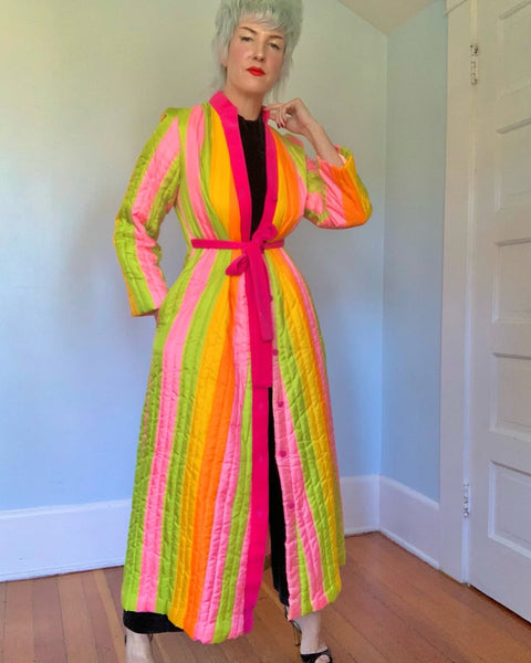 Day-Glo 1960s Rainbow Striped Duster / Robe by “Fifth Avenue Robes”