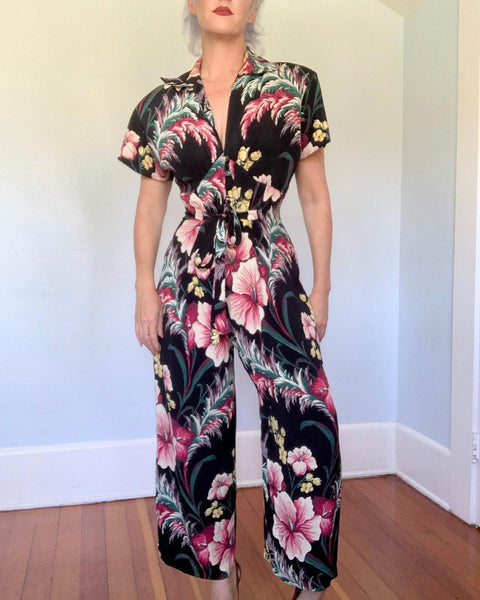 1940s Inspired Cold Rayon Palazzo Jumpsuit by “Karen Alexander”