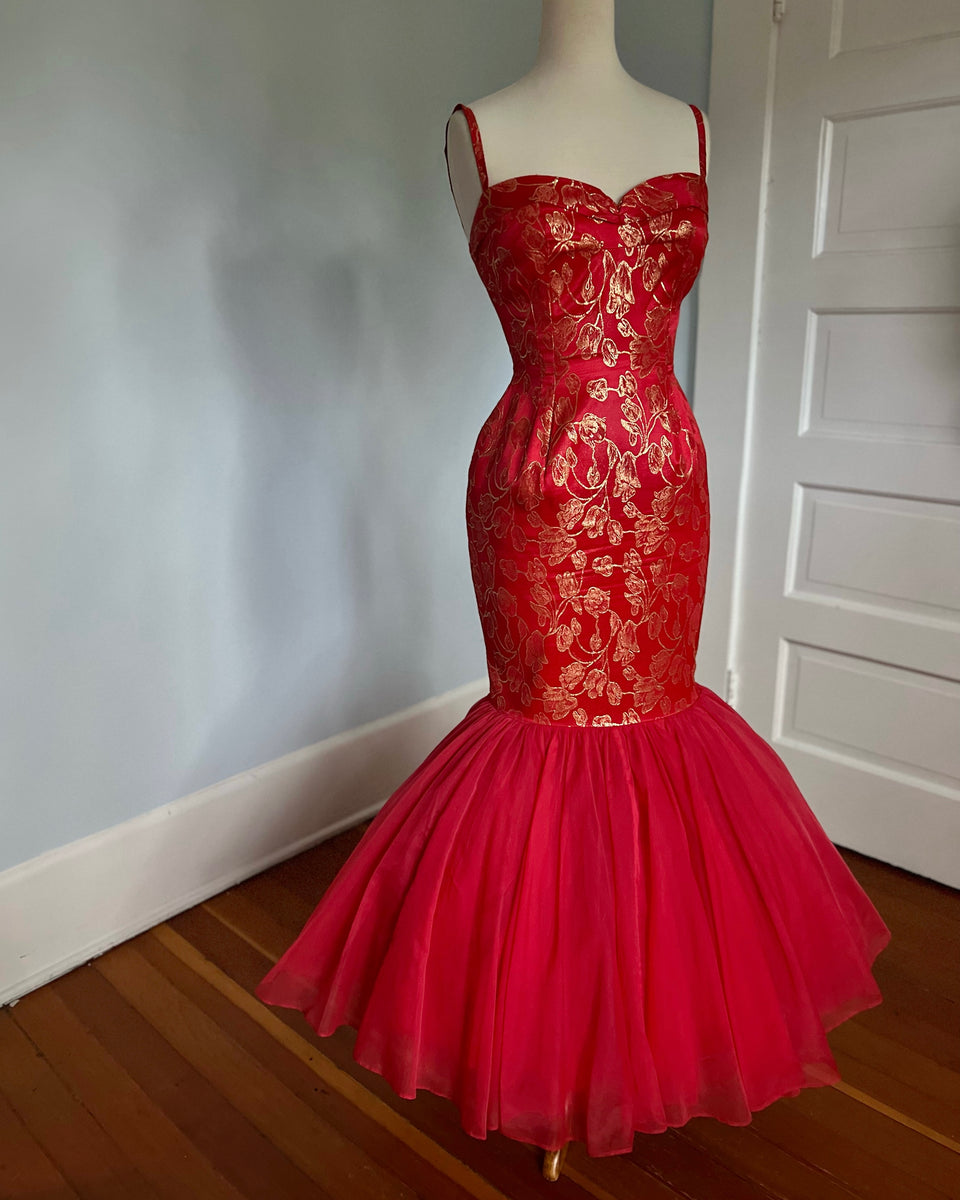 1950s Silk Brocade Mermaid Gown – butchwaxvintage