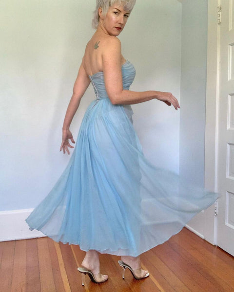 1950s “Emma Domb of California” Silk Chiffon Evening Gown & Shawl