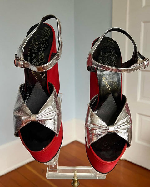 RARE 1970s Hand Painted Black Widow Spider & Spiderweb Platform Shoes by “The Wonder Wedge by Bonnie Smith for Kimel”