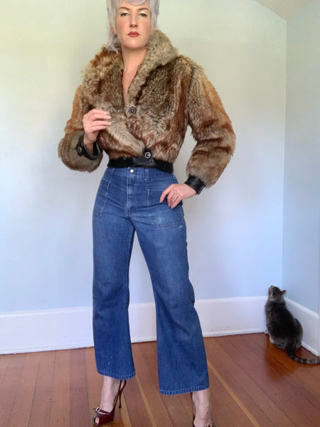 Custom Made 1970s Perfectly Cropped & Fitted Sheep Fur Rocker Jacket