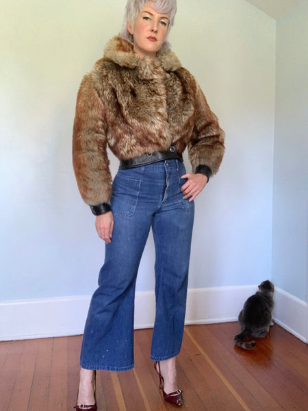 Custom Made 1970s Perfectly Cropped & Fitted Sheep Fur Rocker Jacket