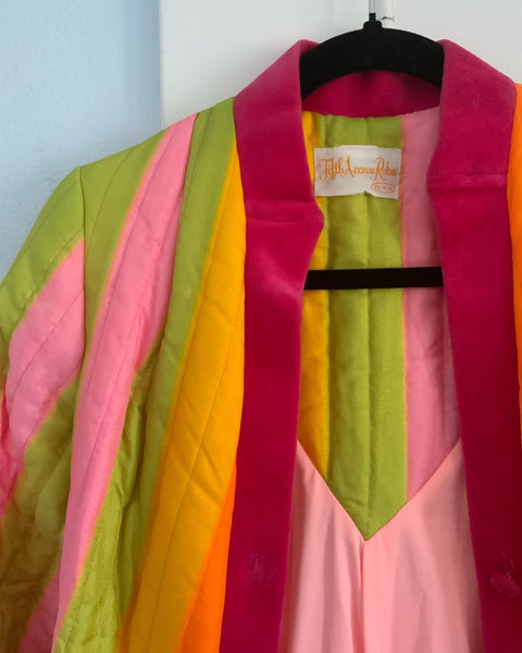 Day-Glo 1960s Rainbow Striped Duster / Robe by “Fifth Avenue Robes”