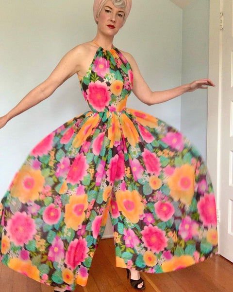 Insanely Fabulous 1960s Extreme Palazzo Leg Halter Jumpsuit by “You’ve Come A Long Way Baby by Jay Morley”