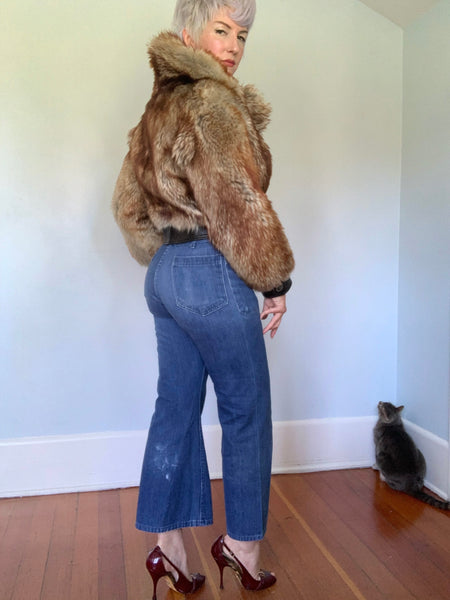 Custom Made 1970s Perfectly Cropped & Fitted Sheep Fur Rocker Jacket