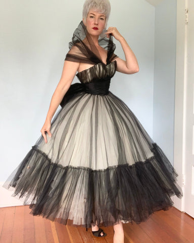 1950s Designer Frothy Tulle Party Dress by “Mary Carver”