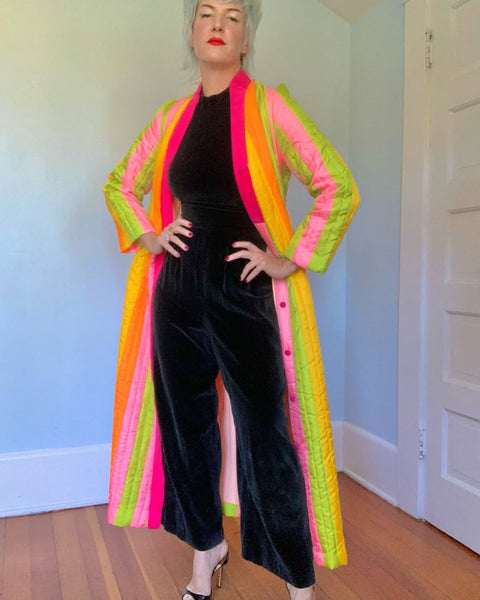 Day-Glo 1960s Rainbow Striped Duster / Robe by “Fifth Avenue Robes”