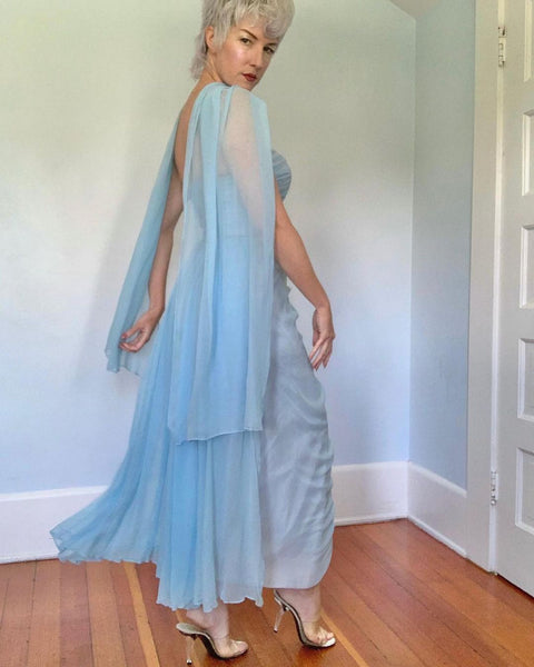 1950s “Emma Domb of California” Silk Chiffon Evening Gown & Shawl