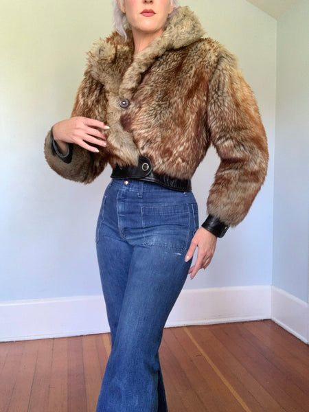 Custom Made 1970s Perfectly Cropped & Fitted Sheep Fur Rocker Jacket