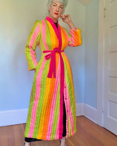 Day-Glo 1960s Rainbow Striped Duster / Robe by “Fifth Avenue Robes”