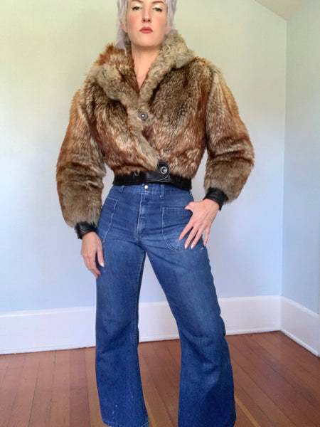 Custom Made 1970s Perfectly Cropped & Fitted Sheep Fur Rocker Jacket