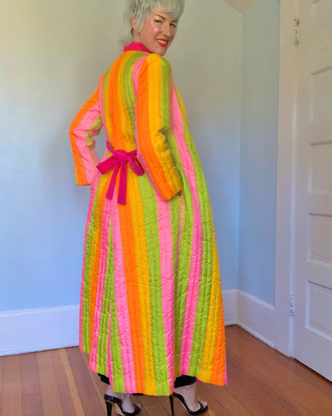 Day-Glo 1960s Rainbow Striped Duster / Robe by “Fifth Avenue Robes”