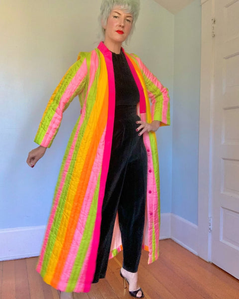 Day-Glo 1960s Rainbow Striped Duster / Robe by “Fifth Avenue Robes”
