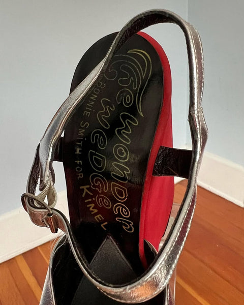 RARE 1970s Hand Painted Black Widow Spider & Spiderweb Platform Shoes by “The Wonder Wedge by Bonnie Smith for Kimel”