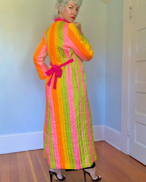 Day-Glo 1960s Rainbow Striped Duster / Robe by “Fifth Avenue Robes”