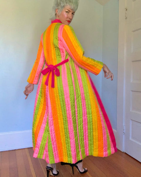 Day-Glo 1960s Rainbow Striped Duster / Robe by “Fifth Avenue Robes”