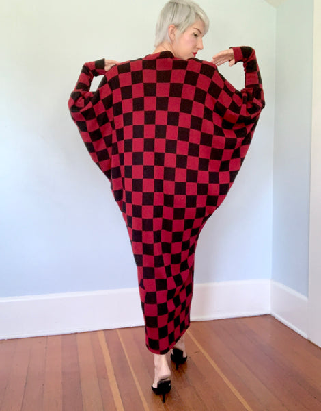 Avant-Garde 1980s "Norma Kamali" Checkered Knit Cocoon Maxi Dress