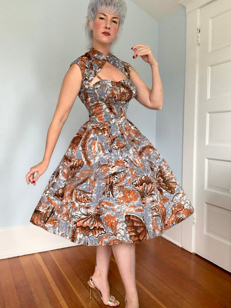 Deadstock 1950s “Nani of Hawaii” Painted Sealife Print Cotton Hawaiian Sundress Set