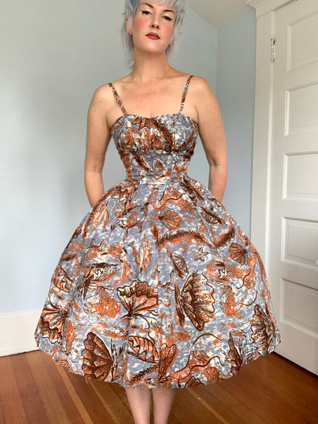 Deadstock 1950s “Nani of Hawaii” Painted Sealife Print Cotton Hawaiian Sundress Set