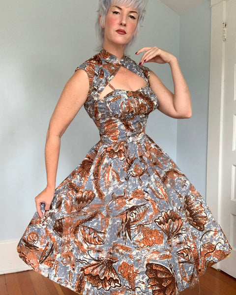 Deadstock 1950s “Nani of Hawaii” Painted Sealife Print Cotton Hawaiian Sundress Set