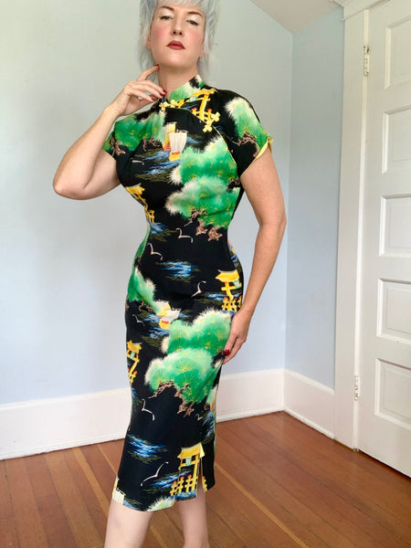 1940s Silk Crepe Custom Made Hawaiian Cheongsam by “Hoaloha”