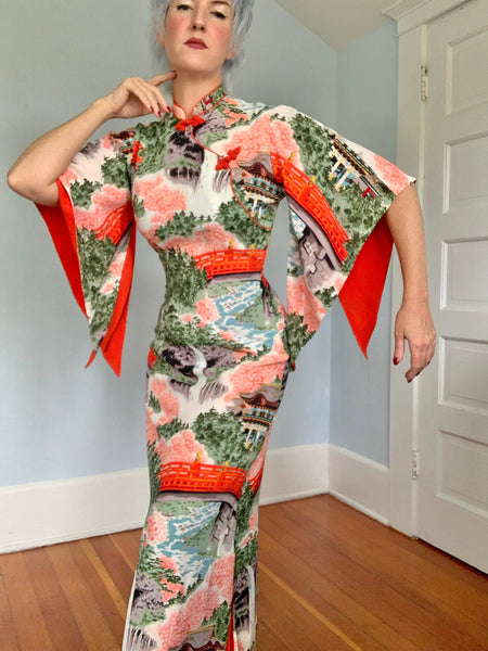 1940s Silk Crepe Custom Made Hawaiian Pake Muu