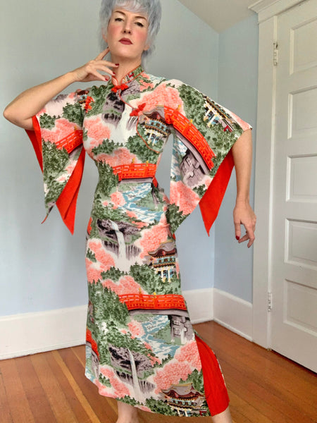 1940s Silk Crepe Custom Made Hawaiian Pake Muu