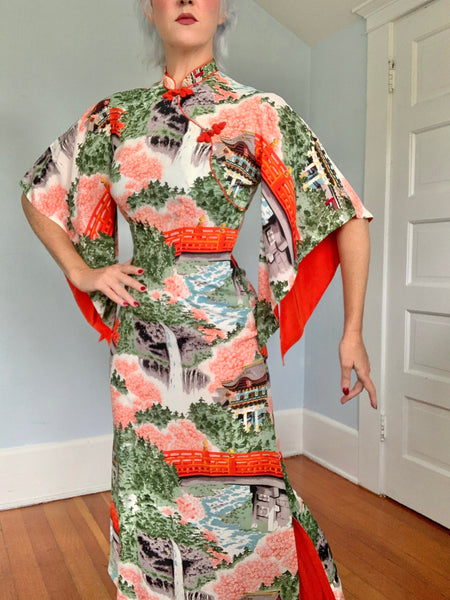 1940s Silk Crepe Custom Made Hawaiian Pake Muu