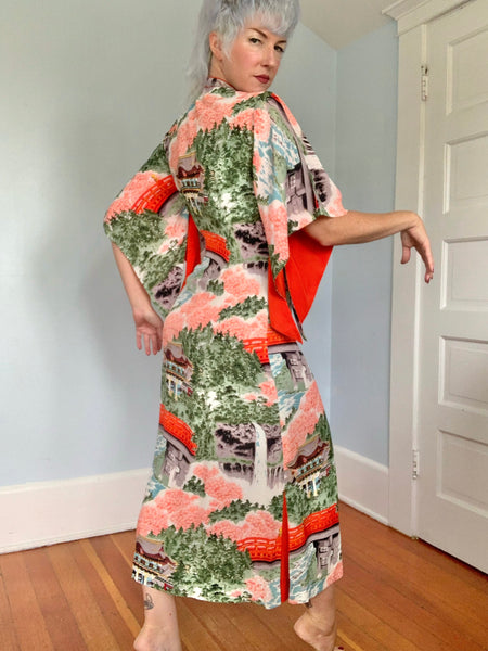 1940s Silk Crepe Custom Made Hawaiian Pake Muu