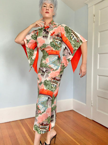 1940s Silk Crepe Custom Made Hawaiian Pake Muu