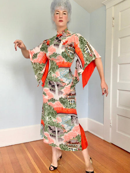 1940s Silk Crepe Custom Made Hawaiian Pake Muu