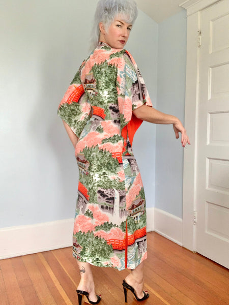 1940s Silk Crepe Custom Made Hawaiian Pake Muu