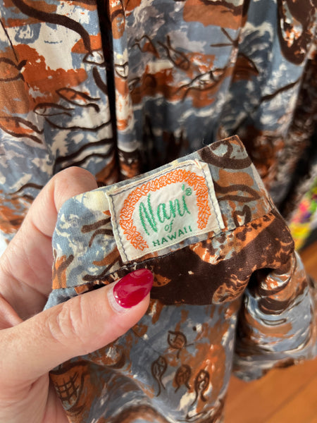 Deadstock 1950s “Nani of Hawaii” Painted Sealife Print Cotton Hawaiian Sundress Set