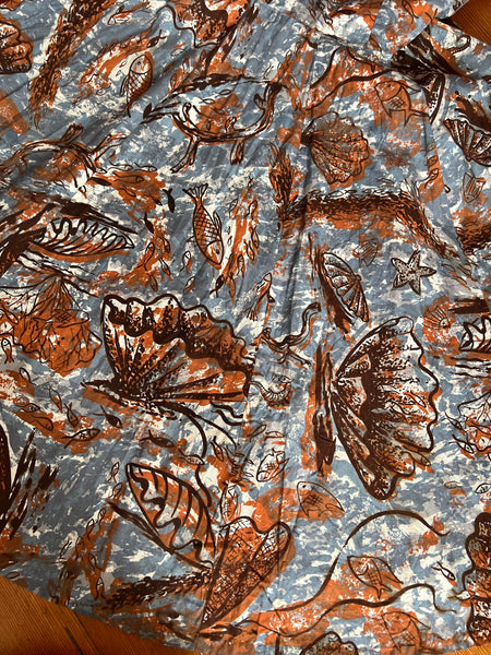 Deadstock 1950s “Nani of Hawaii” Painted Sealife Print Cotton Hawaiian Sundress Set