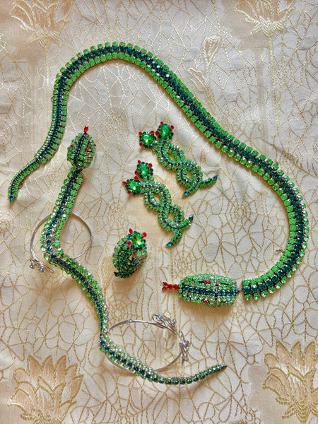 Custom Made Mardi Gras Rhinestone Snake 5 Piece Jewelry Set
