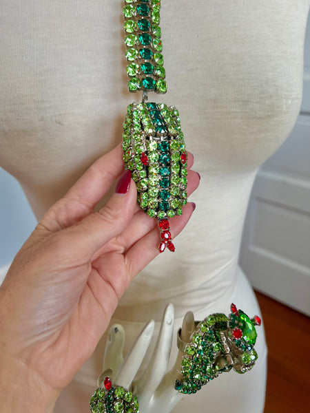 Custom Made Mardi Gras Rhinestone Snake 5 Piece Jewelry Set