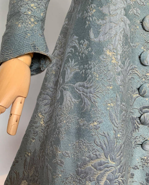 1930s French Embroidered Floral Silk Brocade Fit n' Flare Princess Coat