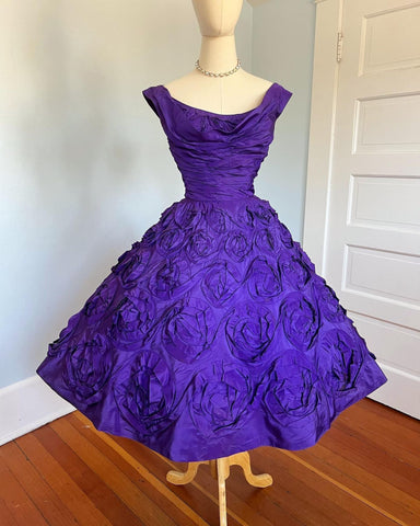 1950s "Ceil Chapman" Silk Rosettes Party Dress