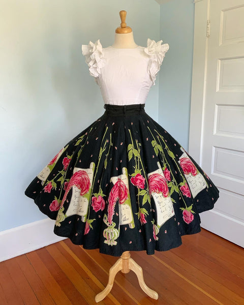 1950s "Love Letters" Cotton Novelty Print 16 Panel Circle Skirt
