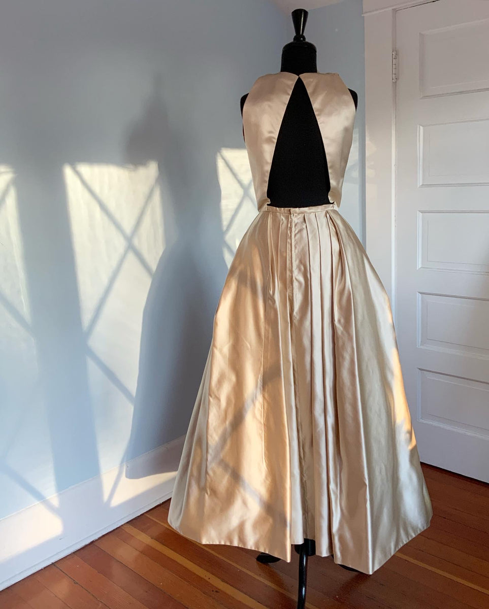 Couture 1950s Silk Peau de Soie Gown by 