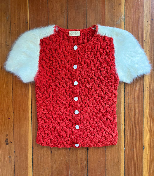 1930s Hand Knit “Lillian Frelich of Atlantic City” Chenille & Angora Sweater
