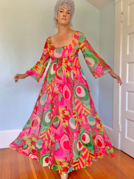 1960s Custom Made 2 Piece Silk Chiffon Psychedelic Evening Ensemble by “Gino Charles”