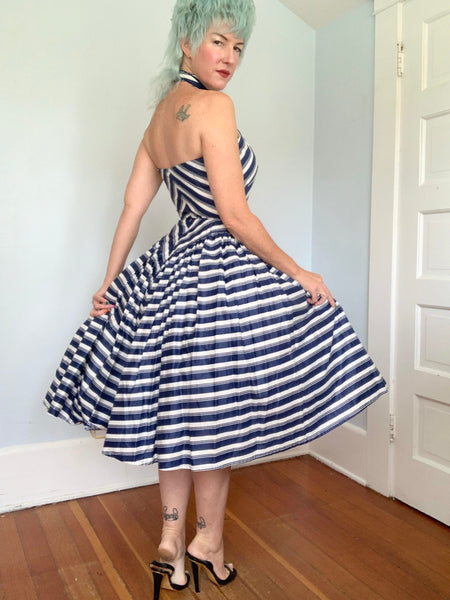 1950s Chevron Cotton 2 Piece Sundress Set