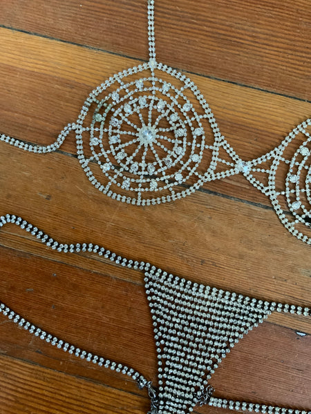 Vintage Spiderweb Crystal Rhinestone Showgirl Bikini