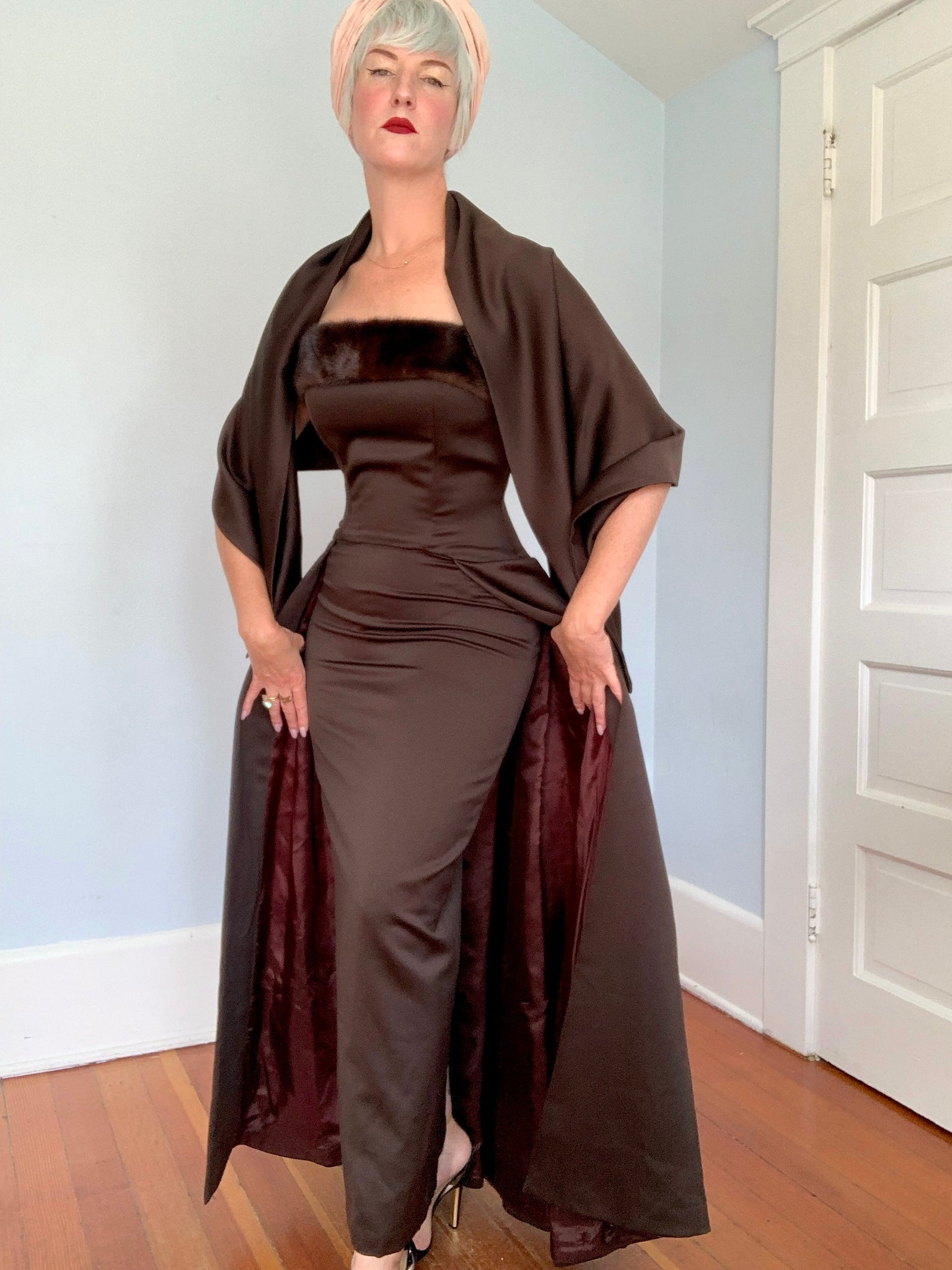 1990s does 1950s “Victor Costa” Mink Trimmed Evening Ensemble